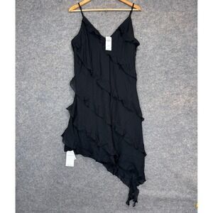 Abercrombie & Fitch Draped Ruffle Mini Dress Womens XL Black Chiffon New NWT